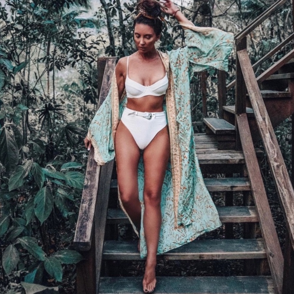 SOLD OUT . Turquoise Fields Floral Kimono Robe Coverup - Picture 6 of 7